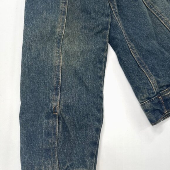 Gap Sherpa Denim Jacket Womens Medium Lined Blue Jean Trucker Cowgirl Distressed - Picture 14 of 16